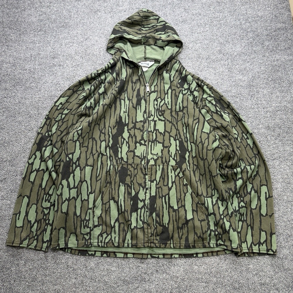 Vintage Muleskins Hoodie Mens XL Tree Bark‎ Camouflage Full Zip Sweater USA 70s
